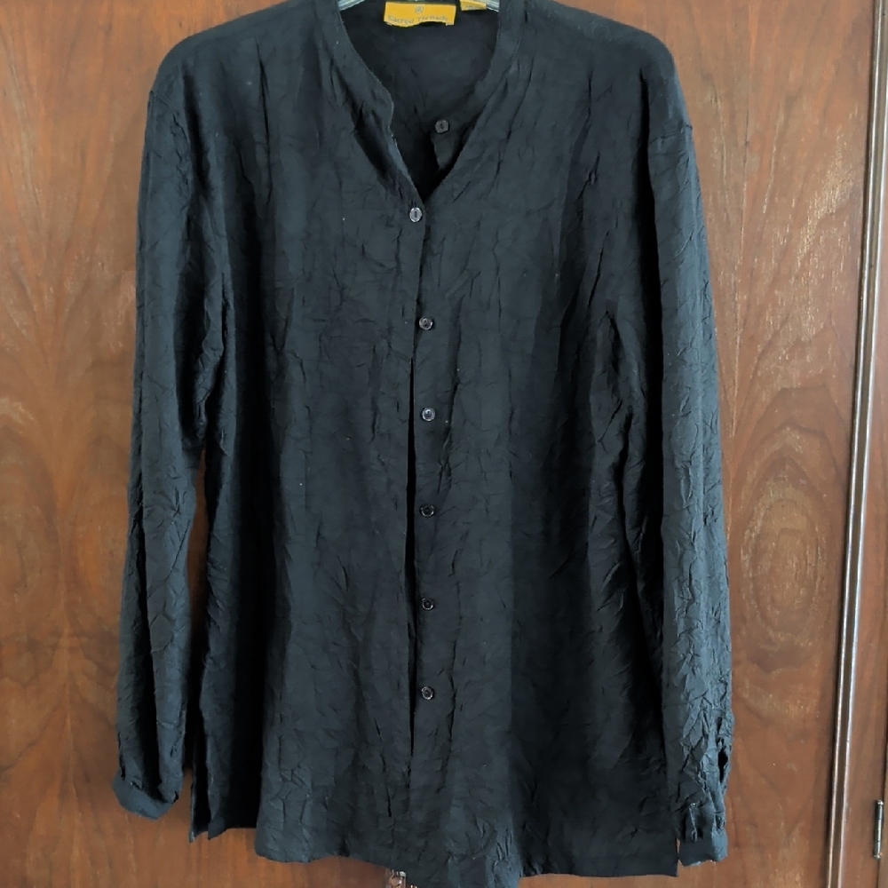 Sacred Threads Black Textured Button-Down Shirt